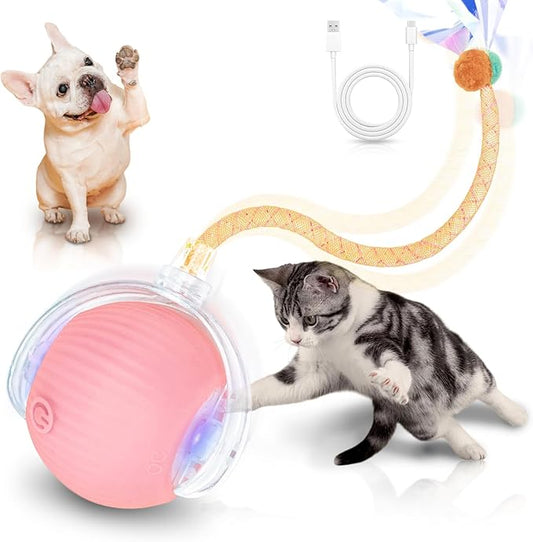 Interactive Cat Toys for Indoor Cats Smart Automatic Ball Rolling for Bored Kitten Pet Upgraded Speedy Moving Chase Dogs Toy Valentine's Day Gift Pink Dragonfly