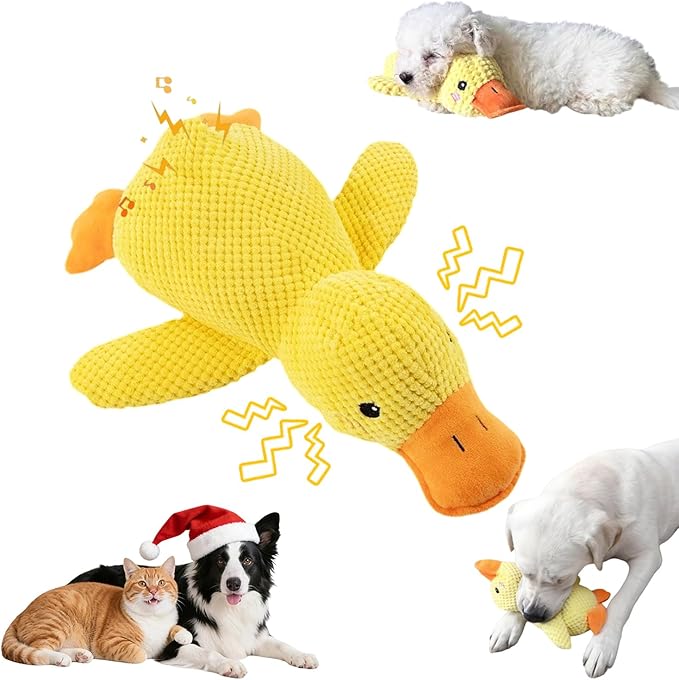 Interactive Calming Duck Chew Toy｜Squeaky Plush with Soothing Sounds - Designed for Dogs, Relieves Anxiety, Suitable for Cats & Dogs Indoors & Outdoors, for Pet Use Only (Yellow, Large)