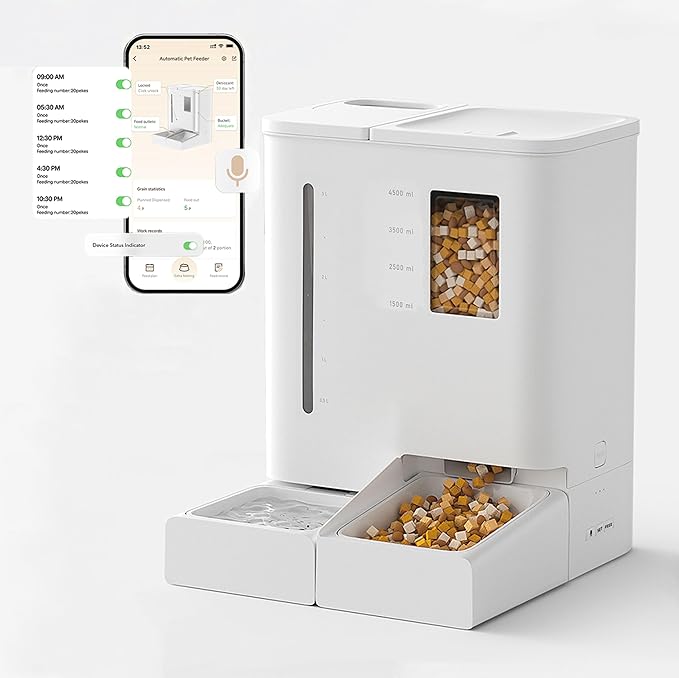 Waithem Wi-Fi Automatic Pet Feeder and Waterer for Cats&Dogs, 2-in-1 Set Large Capacity for 2 Weeks, Intuitive App Operation, 2 Way Power Supply, Detachable for Cleaning