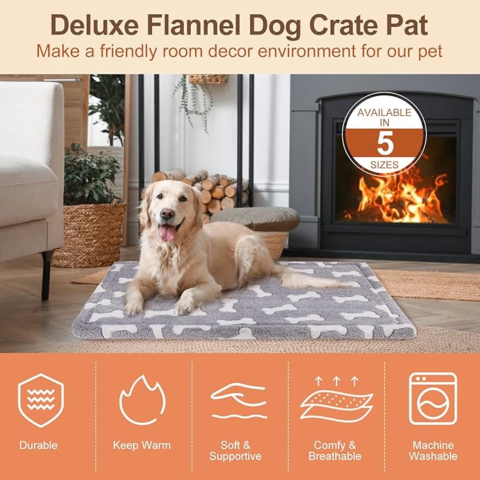 BEAUTYZOO Dog Bed Crate Pad 42 x 28 inch, Washable Dog Crate Mat for X-Large Sized Dogs, Anti-Slip Pet Crate Bed Kennel Pad, Durable Cozy Puppy Sleeping Mat Rectangle Mattress, Bone