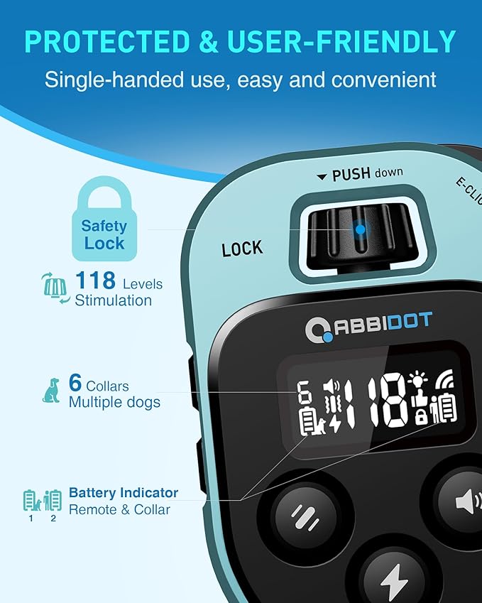 ABBIDOT Dog Shock Collar, 4500FT Dog Training Collar with Remote，IPX7 Waterproof Rating，6 Training Modes (Beep, Vibration, Safe Shock), Enhanced Night Light, Rechargeable E-Collar for Dogs 10-130 lbs