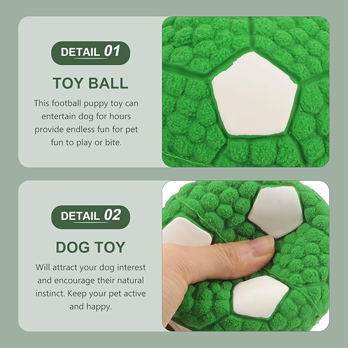 Dog Football Squeaky Chew Ball Sturdy Rubber Teething 9.5cm for Small Dogs Puppies Interactive Play Fetch Pet Supplies