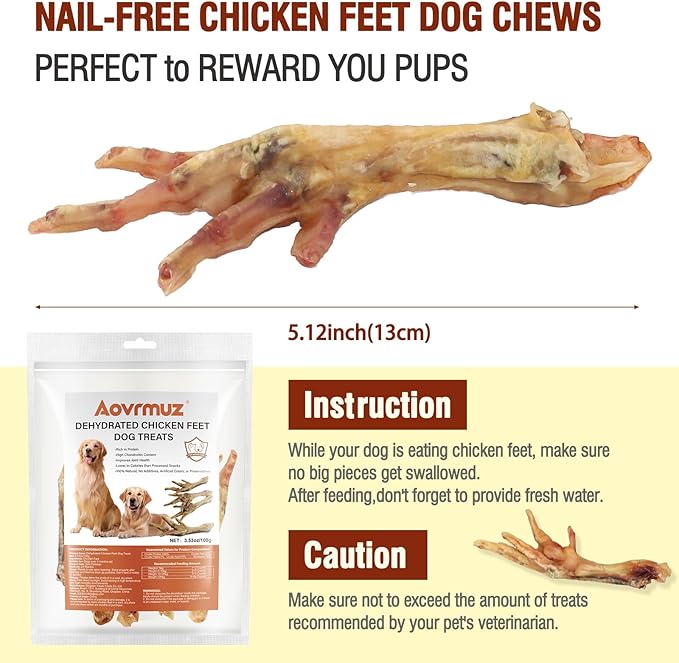 Dehydrated Chicken Feet Dog Treats Organic Nail-Free High Protein No Addictives Single Ingredient Paws All Natural Dog Chews & Snacks