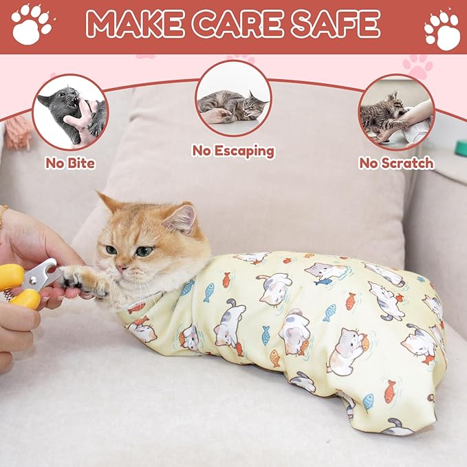 25.6" Cat Grooming Wrap,cat wrap for Cutting Nails,Self-Adhesive cat Swaddle wrap cat Restraint cat wrap Blanket for Medicine, Nail Clipping, Teeth Brushing,White Guitar(Within 10lbs)