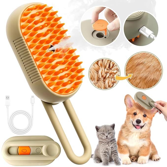 4 in 1 Cat Steam Brush for Shedding Cat Steam Brush Spritz Defur Comb for Cats With Shedding Steamy Pet Hair Brushes Indoor Steamer Dog Steaming Cepillo Para Gatos Con Vapor Misting Pets Grooming Comb
