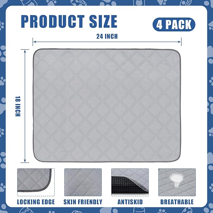 Patience Washable Puppy Pads for Dogs - Reusable 18" x 24" Potty Pads with Waterproof Bottom for Training and Incontinence