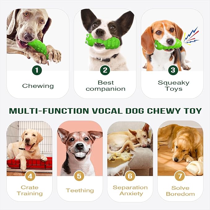 Large Size BouncyLarva Squeaky Dog Toy for Medium/Large Dogs Breed Aggressive Chewers Durable Bouncy Squeak Toys Green