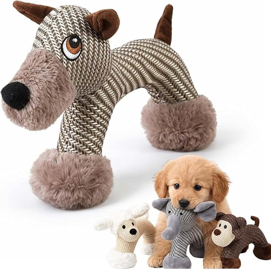 Pet Lori Linen Safari Companions with Squeaker & Crinkle - Durable Chew-Resistant Plush Toy for Small & Medium Dogs, Anxiety Relief & Teeth Cleaning, Fun Elephant & Lion Animal Shapes (Dog)