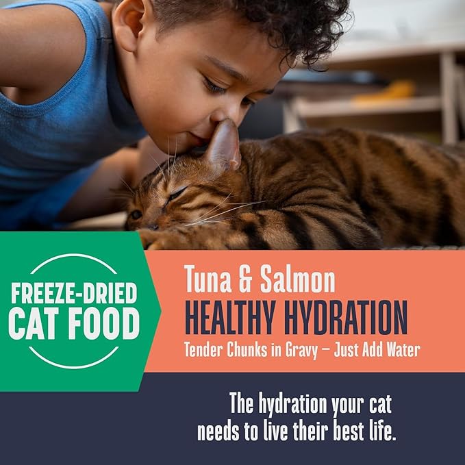 Whole Life Cat Freeze Dried Cat Food - Human-Grade Wet Food Toppers, Single Ingredient Snacks & Lickable Treats, Instantly Hydrating Natural Broth Just Add Water, Made in USA - Salmon & Tuna, 4.5 Oz