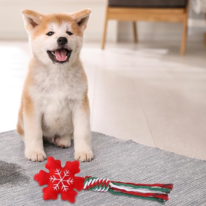 Dog Rope Toy Christmas Dog Toy Lightweight Pet Supplies for Aggressive ers Dog Toy for Playing Training Xmas Gifts, Snowflakes