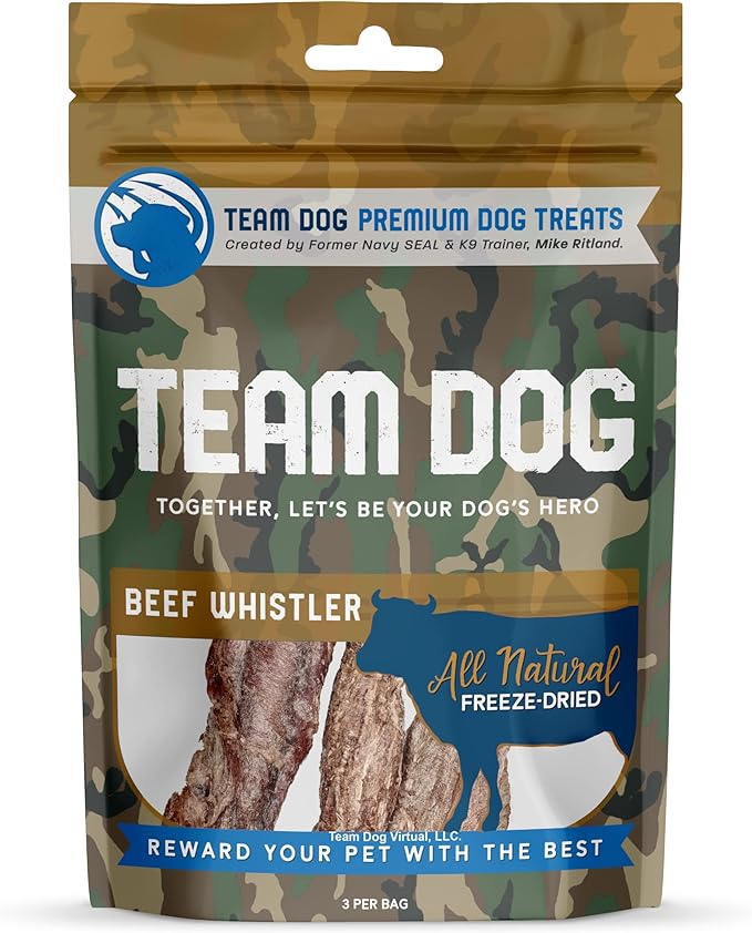 Team Dog Beef Trachea Dog Chews | Single Ingredient Treat | 100% Freeze Dried Beef Gullet Sticks for Dogs | Supports Healthy Teeth & Gums | All Natural Esophagus Dog Treats Made in USA | 3 Per Bag