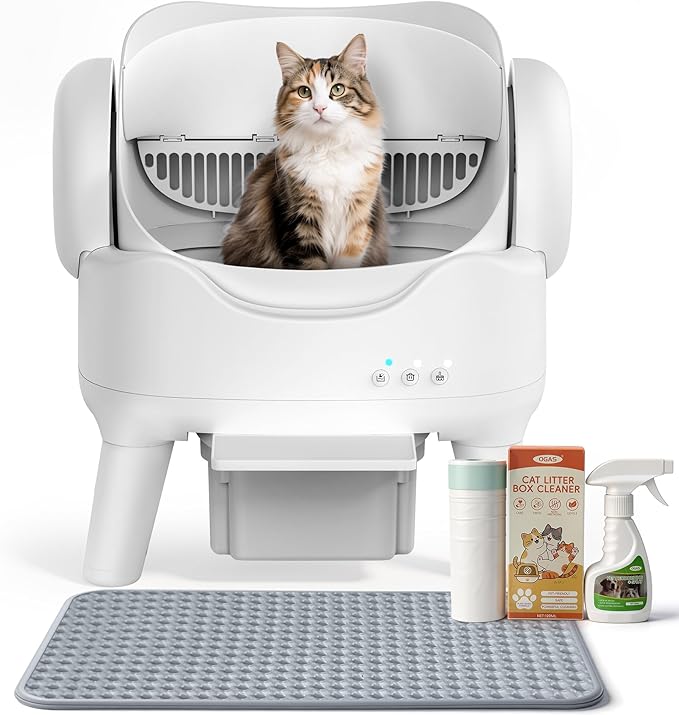 RPZ Automatic Self-Cleaning Cat Litter Box for Large Cats & Multi-Cat Homes, Smart Electric Auto Cleaning Litter Box with Litter Mat & 2 Cleaning Solutions, Ideal for Busy Homes & Apartments
