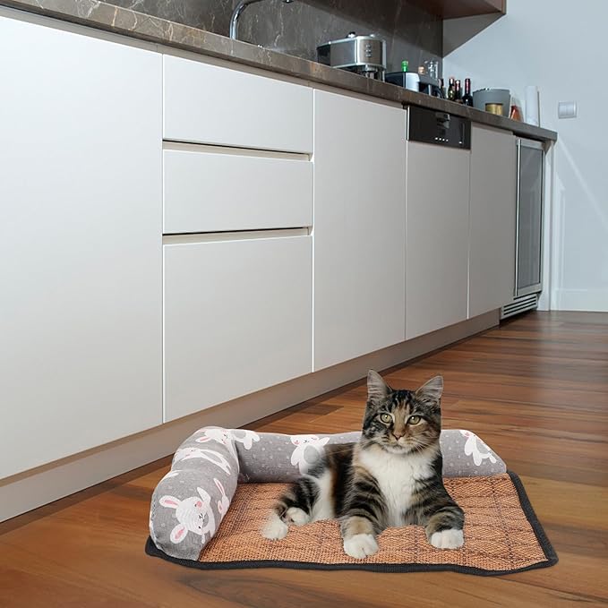 ABOOFAN Pet Cooling Bed Anti-Slip Dog Cushion Summer Cooling Mat Double-Sided Pillow S Size Rattan Nest for Dogs Summer Sleeping Pet Supply