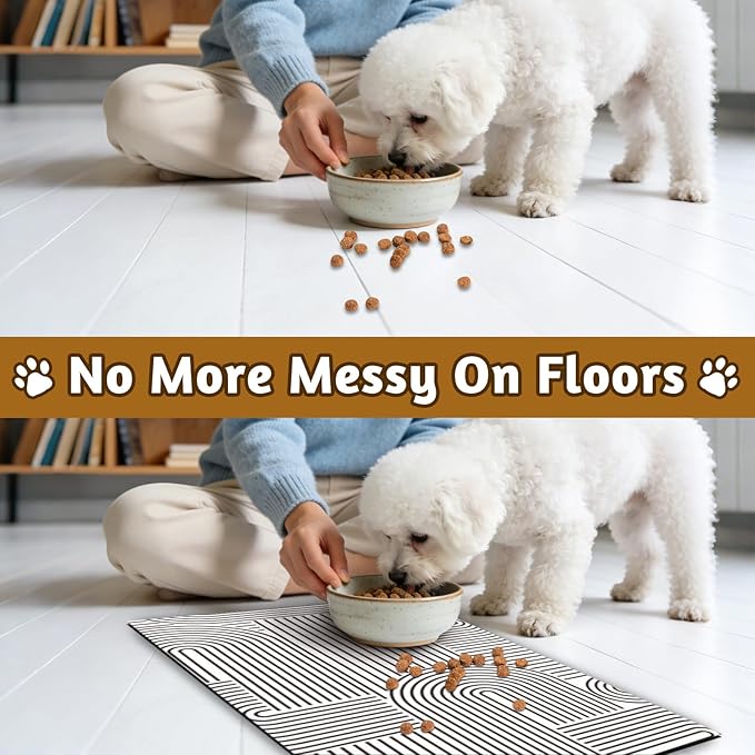 GLOBLELAND Bohemian Minimalism Pet Food Mat for Floors 11.8×20 inch Dogs Food Mats Absorbent Dog Bowl Mat Quick Dry Dog Cat Pet Placemats Pets Supplies for Water Dispenser