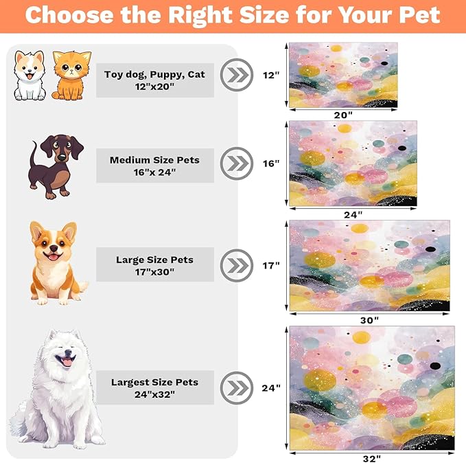Polka Dot Dog Food Mat for Floors Absorbent Dog Bowl Mat for Food and Water Dispenser Quick Dry Cat Food Placemat Pet Supplies 16" x 24", Boho Circle