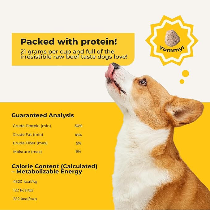 Bow Wow Beef - Freeze Dried Raw Dog Food, Complete Meal & Topper, Beef Liver and Kidney Bites for Training - High Protein (21g Per Cup) - Best Dog Stocking Stuffers, Made in The USA, 20oz Bag