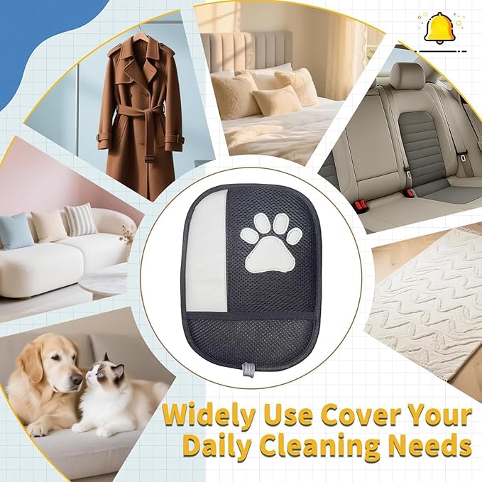 Pet Hair Remover Glove – Silicone Bristles Size, Flexible Grooming Mitt | Electrostatic Cleaning Mitt, Shedding Lint Catcher | for Furniture Carpet Couch Bedding and Auto Interior