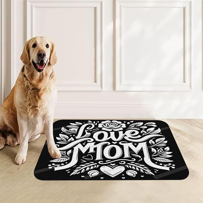 Non Slip Mat for Dog Pet Cat Dog Food Mats Happy Mother's Day Floral Gift for Mom Kr Water Bowl Mat Quick Dry Absorbent Cat Feeding Mats 18X12In