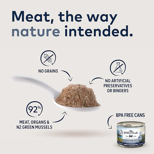 ZIWI Peak Wet Cat Food – All Natural, High Protein, Grain Free, Limited Ingredient, with Superfoods (Mackerel, Case of 12, 6.5oz Cans)