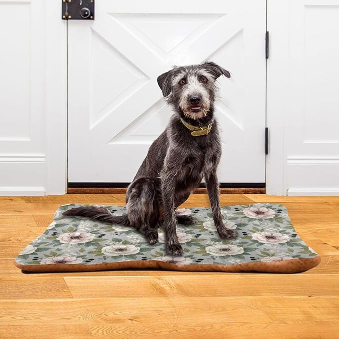 Dog Bed for Crate Washable Pet Sleep Pad, Floral Print Kennel Mat with Non-Slip Bottom, Soft Fluffy Supplies Pet for Dogs and Cats (24x18 inch)