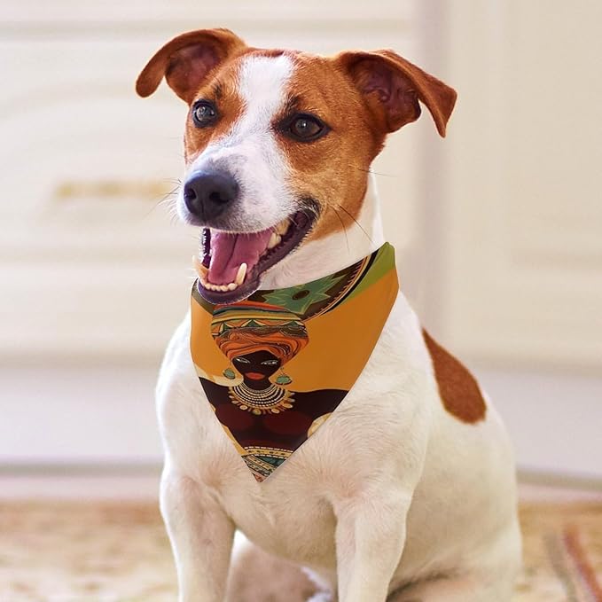 Dog Bandana Spring Pet Scarf Adjustable Triangle African Woman Printing Dog Bib Washable Polyester Puppy Bandana for Small Medium Large Dogs Cat Birthday Party Supplies