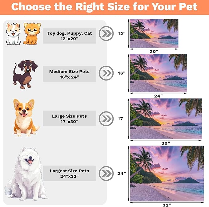 Ocean Beach Dog Food Mat for Floors Absorbent, Quick Dry Water Dispenser Mat for Food, Water, Pet Supplies 12" x 20", Hawaiian Sunrise