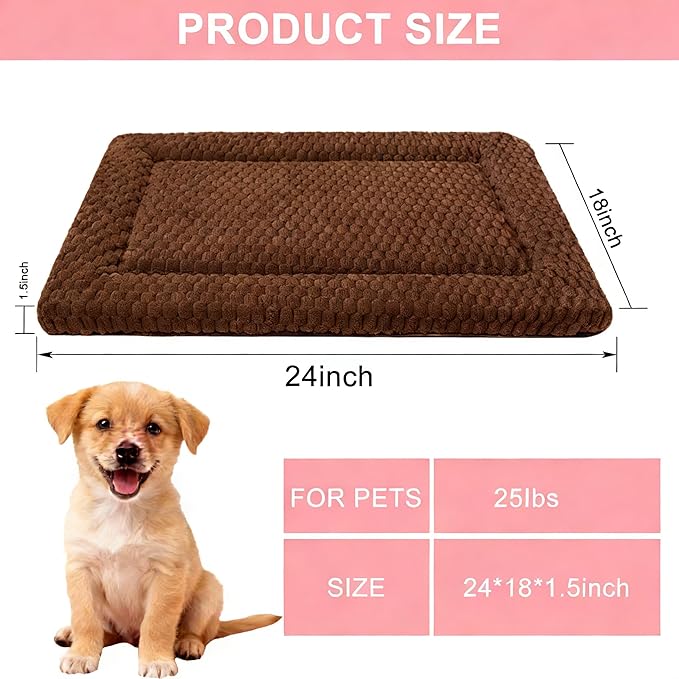 Dog Bed Mat, Reversible Dog Crate Pad - Comfortable Kennel Mat for Dogs & Cats, Machine Washable Dog Bed Suitable for Kennel, Cage or Home Travel（Dark Brown, 24" L*18" W*1.5" Th