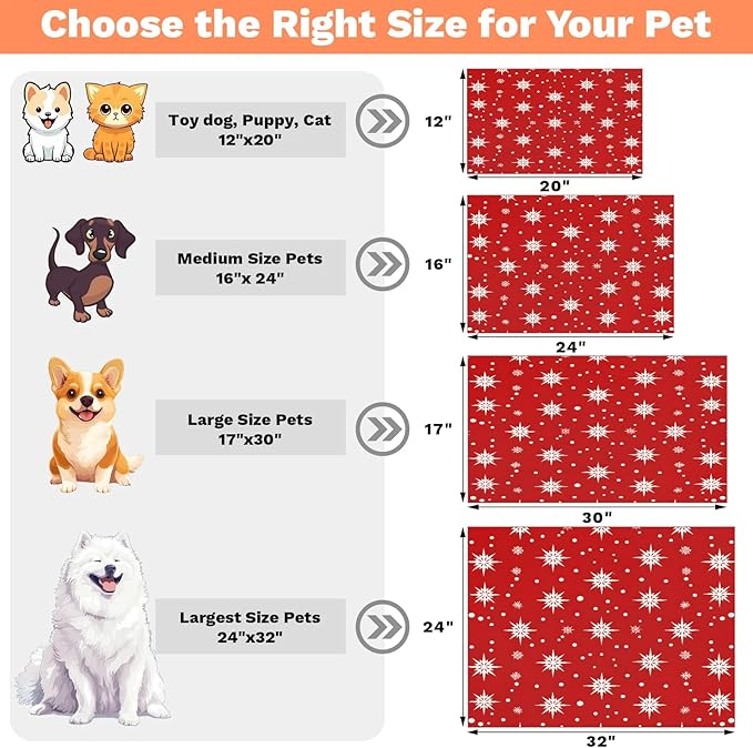 Christmas Dog Food Mat for Floors Absorbent, Quick Dry Water Dispenser Mat for Food, Water, Pet Supplies 24" x 32", Winter Snowflake