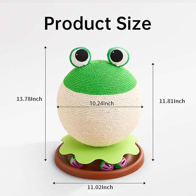 Frog Cat Scratcher - 3 in 1 Cute Cat Scratching Post for Indoor Cats with Bell Ball Track - Natural Sisal Cat Scratcher Ball Toy Orange/Bee Aesthetic Cat Furniture, Space-Saving Interactive Kitten Toy
