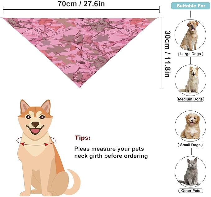 Dog Bandana Spring Pet Scarf Adjustable Triangle Pink Leaves Camo Printing Dog Bib Washable Polyester Puppy Bandana for Small Medium Large Dogs Cat Birthday Party Supplies