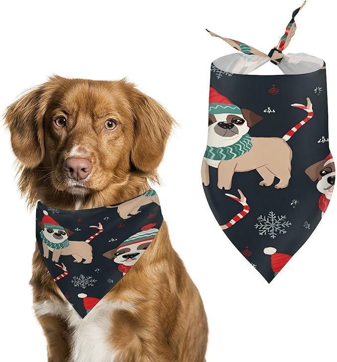 Dog Bandana Spring Pet Scarf Adjustable Triangle Merry Christmas Dog Printing Dog Bib Washable Polyester Puppy Bandana for Small Medium Large Dogs Cat Birthday Party Supplies