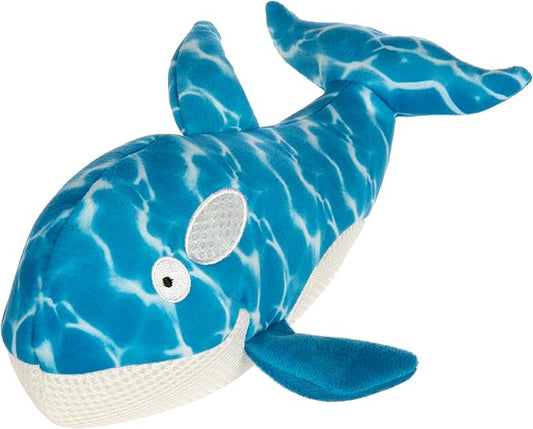 TrustyPup Strong 'N Silent Swimmer Soft Plush Orca Squeaker Chew Guard Dog Toy - Blue, Large