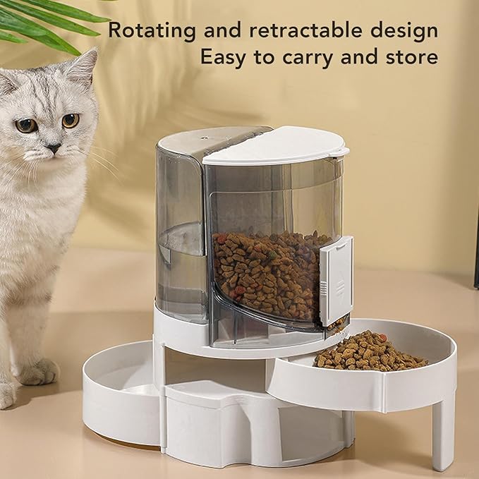Automatic Pet Feeder, Smart Double Layer Rotating Dry Wet Food Dispenser with 1.3L Water Bowl, Adjustable Portion Control for Small Medium Dogs Cats