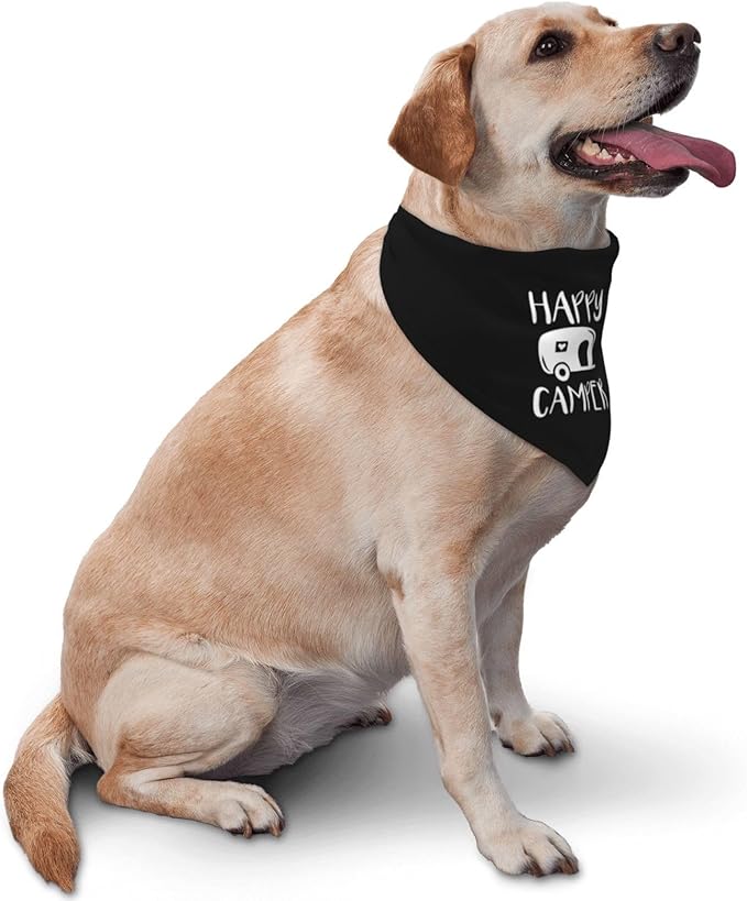 Happy Camper Summer Dog Bandana，Adorable Puppy Accessory for The avid Camper ，Pet Neckerchief for Pets Daily Wear Photo Prop Party Supplies,Funny Cute Dog Bandana (Black)