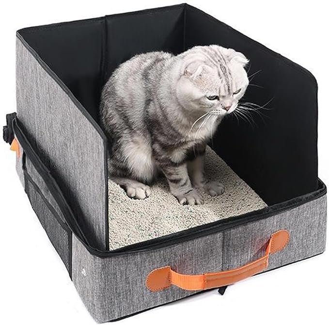 Portable Cat Litter Box - Folding Travel Pan, Compact Pet Container, Waterproof Poop Holder, Easy Clean Design | Lightweight Storage Organizer, for Road Trips Camping Apartment Car Hotel Indoor Cats