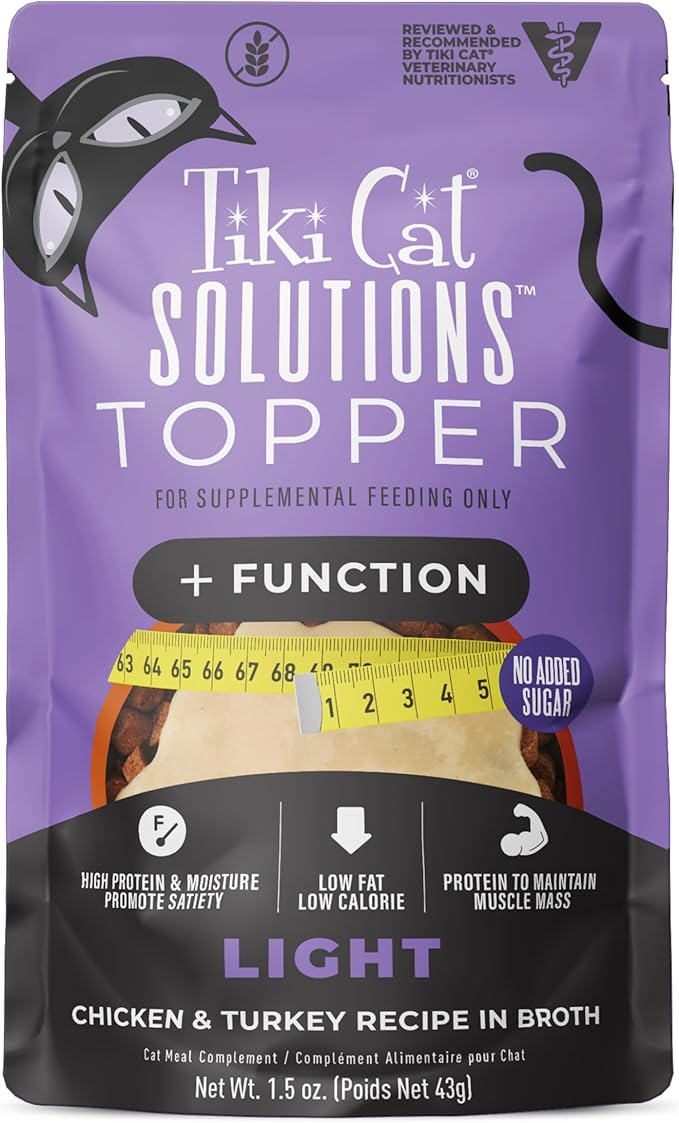 Tiki Cat Solutions Topper, Light, Chicken & Turkey Recipe in Broth, 1.5 oz. Pouch (12 Pack)