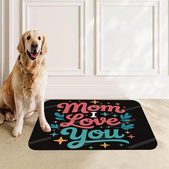Pet Feeding Mat Absorbent Dog Mat for Food and Water Bowl Dog Accessories Happy Mother's Day Mom I Love You Cc Pet Supplies Dogs Quick Dry Cat Water Dispenser Mats 18X12In