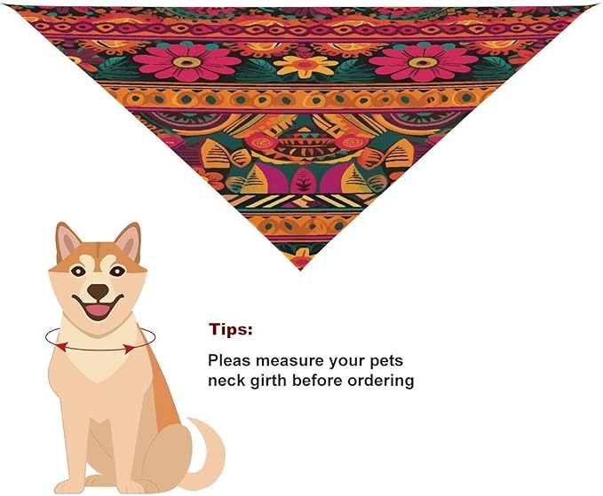 Dog Bandana Spring Pet Scarf Adjustable Triangle Mexican Folk Art Boho Printing Dog Bib Washable Polyester Puppy Bandana for Small Medium Large Dogs Cat Birthday Party Supplies