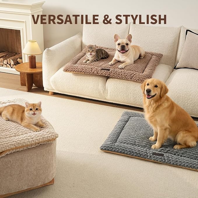 Plush Cat Kneading Bed Mat, Premium Plush Fabric Bed with Non-Slip Bottom, 3cm Thick All-Season Cushion for Cats Who Knead, Machine Washable Anti-Static Pet Bed, 27x20 Inch, Coffee