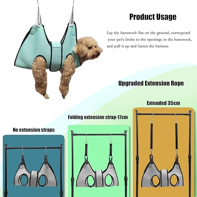 Pet Grooming Hammock with Safety Belt for Nail Trimming, Bathing, and Coat Care - Cat & Dog Harness (Size S)
