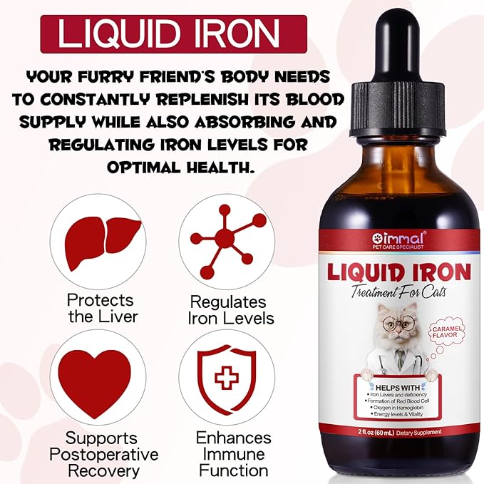 Iron Supplements for Cats, Liquid Iron for Cats, Liquid Iron Drops with Folate and B12 Supports Anemia, Low Enery Levels and Lethargy, Improve Energy Levels & Vitality, Cat Supplement