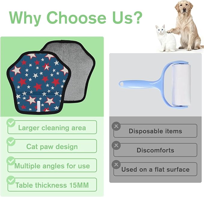 Star Print Electrostatic Pet Hair Removal Glove for Cats & Dogs - Reusable Grooming Mitt for Couch, Carpet, Car Seat & Laundry - Large 9x9 Inch