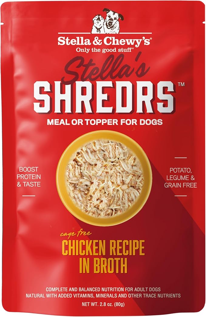 Stella & Chewy's Cage-Free Chicken Shredrs - Premium Dog Food Pouches - Perfect for Picky Eaters - 12 Pack, 2.8oz Each