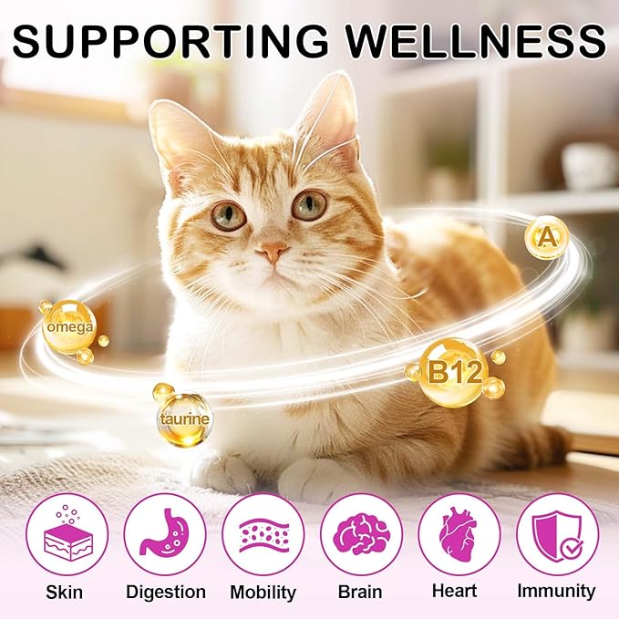 Cat Multivitamin Treats, 15-in-1 Cat Chews for Health, Immune, Digestive, Skin & Coat - Chicken Flavor Soft-Crunchy Bites with Taurine, Omega Fatty Acids, Prebiotics & Vitamins (3.7 oz)