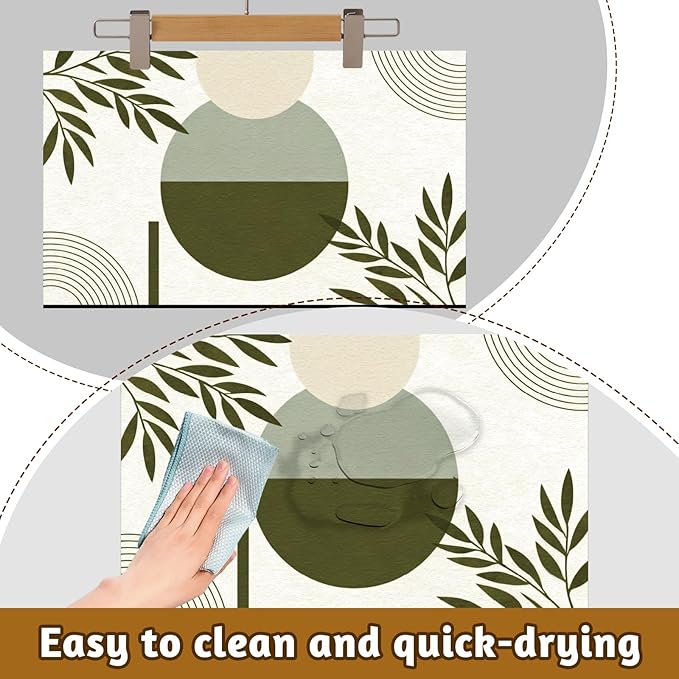 GLOBLELAND Bohemia Leaves Pet Food Mat for Floors 11.8×20 inch Dogs Food Mats Absorbent Dog Bowl Mat Quick Dry Dog Cat Pet Placemats Pets Supplies for Water Dispenser