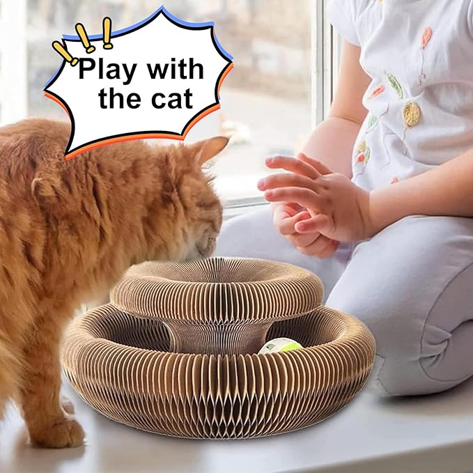 3PCS Kitty Curls Cat Toy,Magic Organ Cat Toy,Cat Scratcher for Grinding Claw Cardboard Cat Toys,Interactive Scratch Pad with Toy Ball