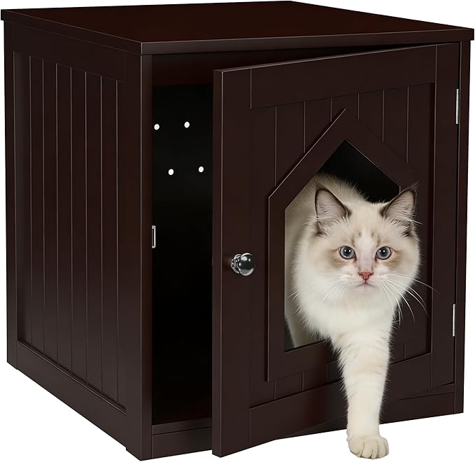 ZENY Cat Litter Box Furniture Hidden, Enclosed Cat Litter Box with Vent Holes, Indoor Cat Box Cabinet, Wooden Cat Washroom, End Table, Nightstand (Brown)