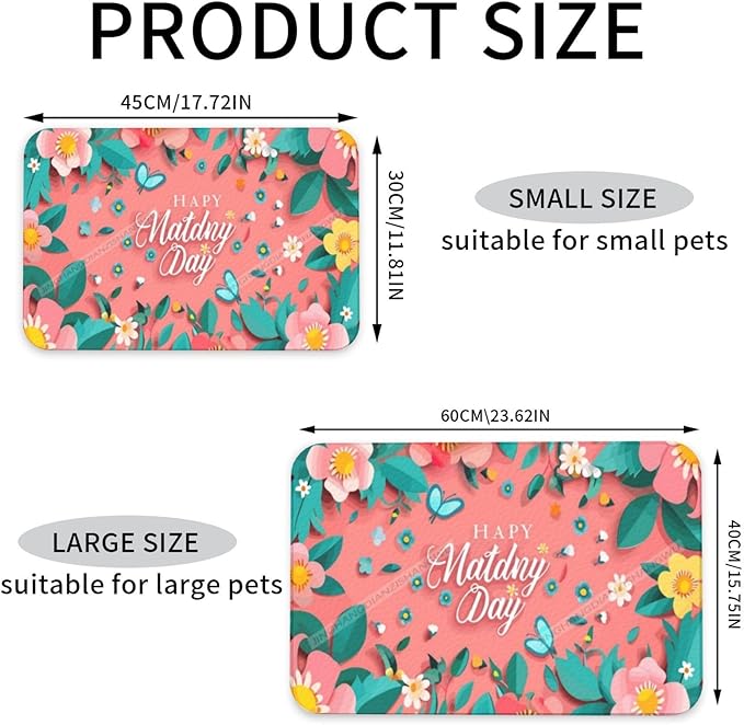 Pet Feeding Mats with Residue Collection Happy Mother's Day Floral Gift for Mom En Waterproof Dog Cat Bowl Mat 24x16In with Prevent Water Food Spills