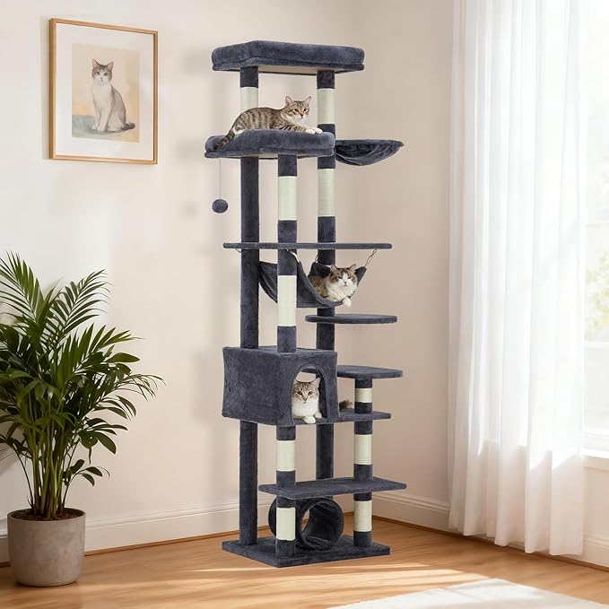 GarveeLife Cat Tree for Large Cat 74", Cat Tower Tree for Indoor Cats with 11 Scratching Posts, Hammock, Large Top Perch,Toy Balls, Condo, Sturdy Heavy Duty House for Adult Big Cats