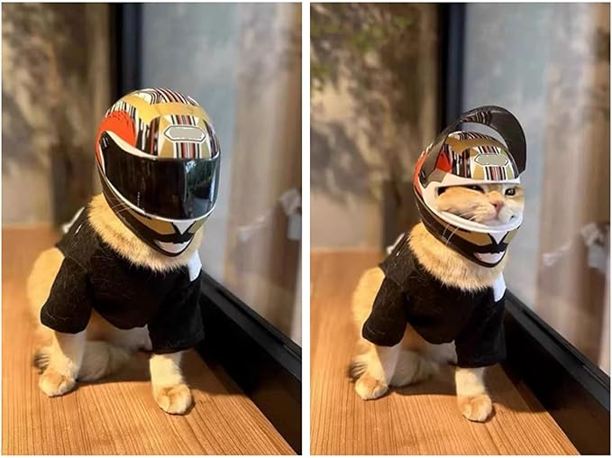 Pet Motorcycle Helmet Dog/Cat Full Face Motorcycle Helmet Outdoor Motorcycle Bike Riding Helmet Hat for Cat Dog Doggie Puppy Kitten Pet Supplies Racing Car Fan Collectible Small Gift (Multicolor)